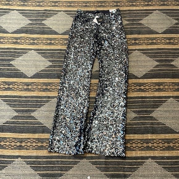 Zara pewter sequin high rise flares- party pants - Picture 2 of 11